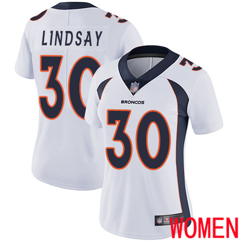 Women Denver Broncos 30 Phillip Lindsay White Vapor Untouchable Limited Player Football NFL Jersey